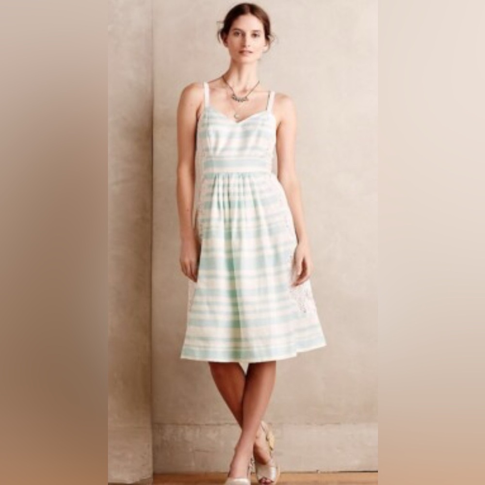 Anthropologie Moulinette Soeurs Sea Isle Dress Sz 4 Floral Lace Striped
